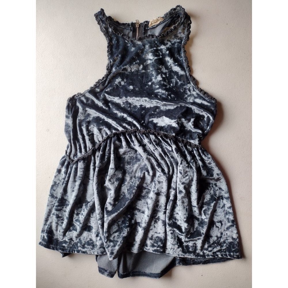 POL Velvet Burnout top gray blue Lace Trim Zipper Small S